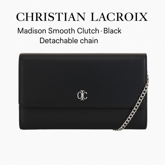 Christian Lacroix Madison Smooth Clutch Black Detachable Chain - Picture 1 of 4